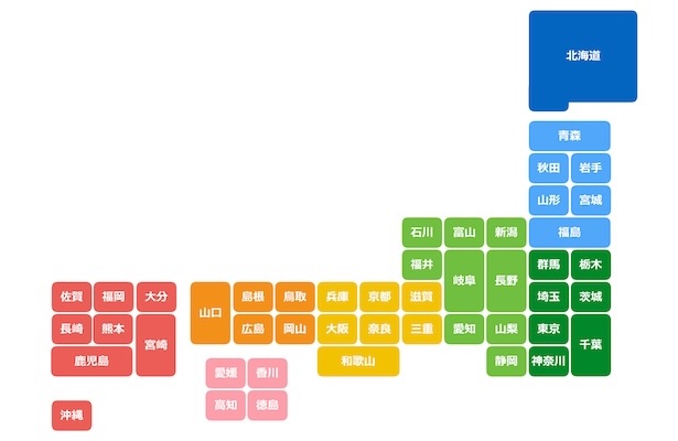 エリアセグメントにより、自社商圏エリアでのターゲットユーザーに配信が可能です。
47都道府県を選択可能。